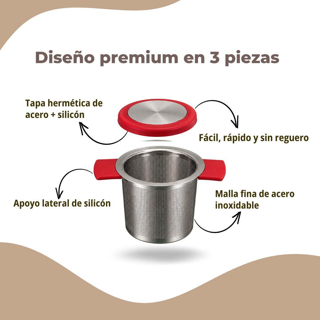 Colador de Té con Tapa | Infusor de Acero Inoxidable con Malla Fina