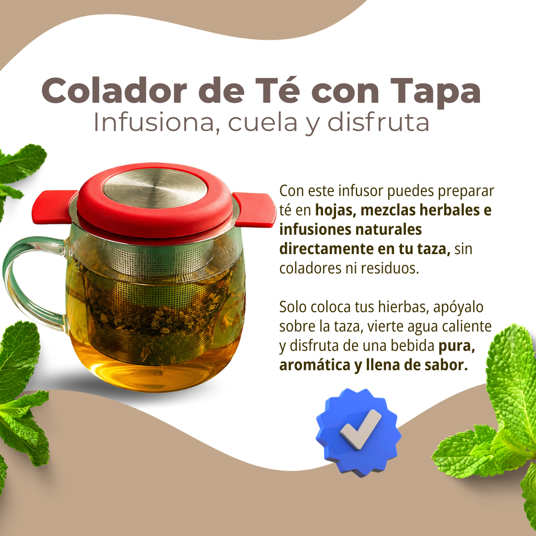 Colador de Té con Tapa | Infusor de Acero Inoxidable con Malla Fina