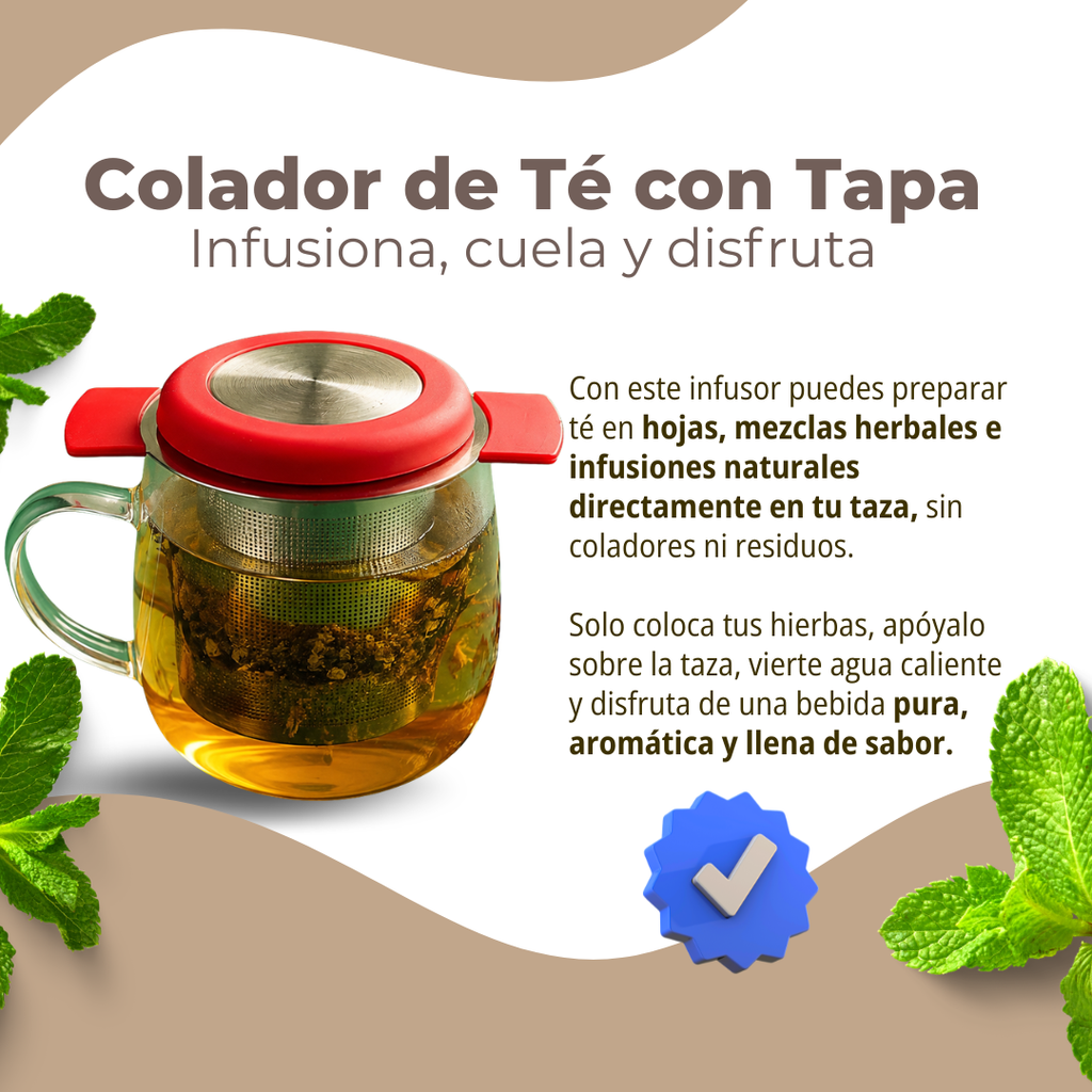 Colador de Té con Tapa | Infusor de Acero Inoxidable con Malla Fina